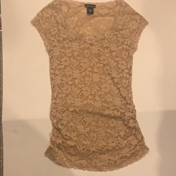 Moda International Tops - Sheer Beige Lace Top